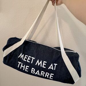 Fun “Meet Me at the Barre” Denim Barrel Duffel Bag